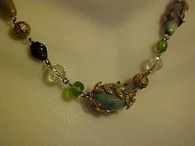 Cookie Lee glass beaded necklace with metal vine wrap