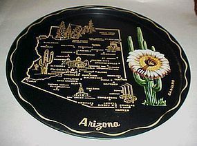 Black metal souvenir Arizona state plate tray