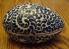 Vintage blue and white porcelain egg shape box