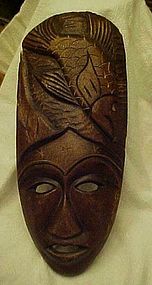 Vintage hand carved wood mask from Haiti w/ fish