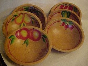 Vintage hand painted  fruits  small salad bowl set of 6