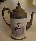 Antique French Enamelware and pewter coffee pot  /Crane