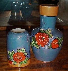 Antique hand painted lusterware tumble up relief roses