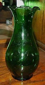 Vintage Anchor Hocking Forest green crimped vase 8"
