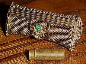 Vintage goldtone mesh lipstick purse with rhinestones