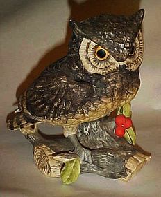 Large 7" Josef Originals bisque Owl n berries figurine