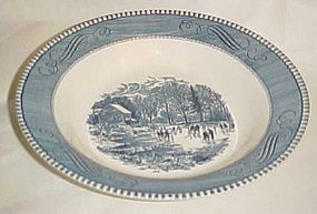 ROYAL Currier and Ives  blue and white Rimmed soup bowl