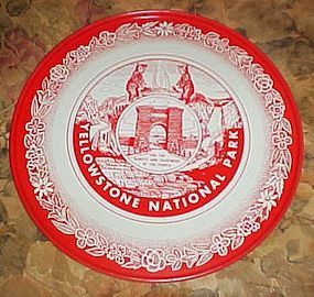 Vintage Yellowstone National Park metal red white tray