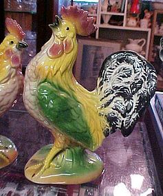 Vintage pair of ceramic chickens rooster and hen