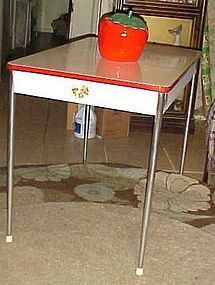 1930's  enamel  porcelain kitchen table red and white