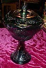 Indiana Harvest blue carnival glass covered compote