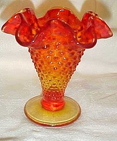Fenton Amberina hobnail ruffled fluted vase 4"