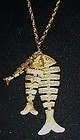 Vintage gold tone Wiggle fish Pices pendant and chain