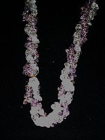 29 inch amethyst  and clear quartz chip necklace