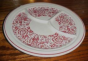 Iroquois China  grill plate with red band and flowers