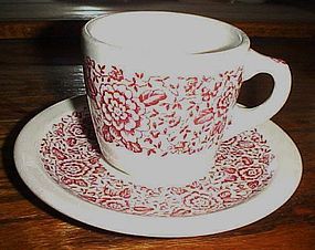 Iroquois china #49 cup and saucer red flowers border