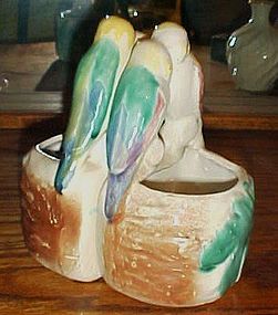 Pair of Morton pottery parrot lovebirds wall pockets