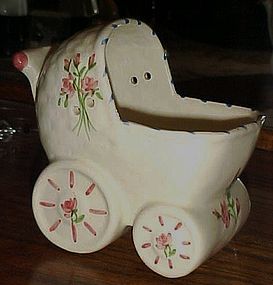 Vintage baby buggy carriage nursery planter hand pntd'