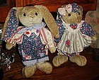 Pair of quality  plush dressed lop ear  bunny rabbits