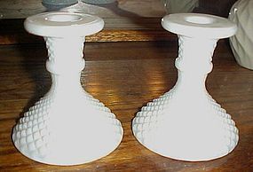 Westmoreland English hobnail  milk glass candle holders