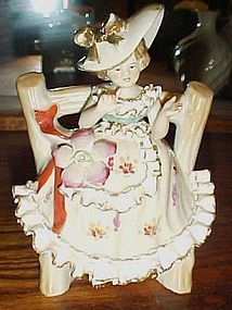 Vintage Wales lady on  bench figurine porcelain ruffles