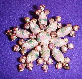 Large vintage mauve snowflake rhinestone pin