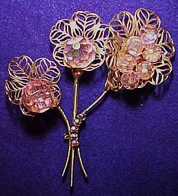 Vintage lily trio pin Pink aurora bead centers