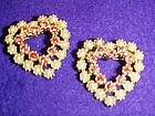Pr vintage heart cluster pins pink rhinestones / pearls