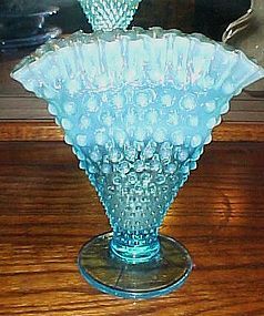 Fenton Blue hobnail opalescent  fan vase 6 1/2"