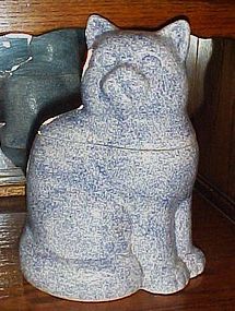 Blue granite speckle cat  ceramic cookie jar