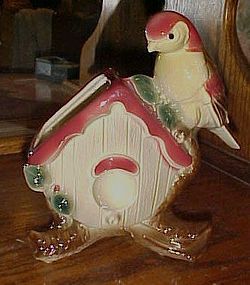 Rare Royal Copley Bird on birdhouse planter