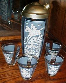 Fox hunt scene wedgewood look 6 pc cocktail shaker set