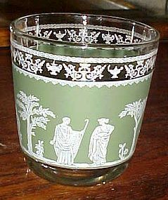 Jeanette Hellenic green Jasperware old fashioned glass