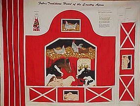 Crafters preprinted apron panel  Red barn with animals