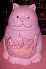 Ceramic kitty cat with fish in apron cookie jar