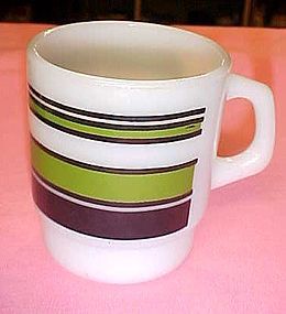 Vintage Fire King green and black stripe stacking mug