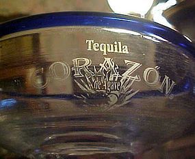 Corazon Tequila hand blown margarita glass cobalt rim
