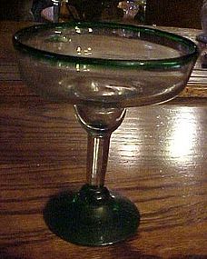 Hand blown Novica Mexico margarita glass green rim