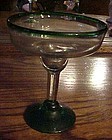 Hand blown Novica Mexico margarita glass green rim