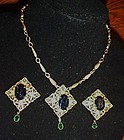 Vintage filigree aquamarine necklace and clip earrings