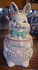 Vintage ceramic rabbit cookie jar with bow tie and vest
