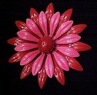 Large vintage red and pink enamel flower pin
