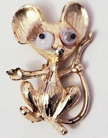 Vintage googly eye mouse pin gold tone