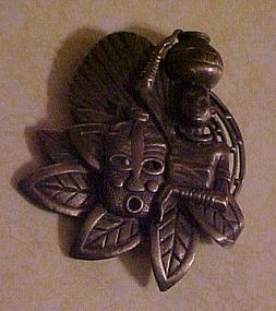 Bronze African woman and mask tribal pin