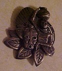 Bronze African woman and mask tribal pin