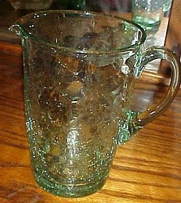 Hand blown  lt green crackle glass water pitcher 6 3/4"
