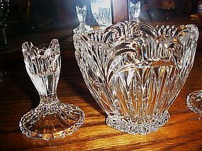 Three piece crystal bowl and candle holders set