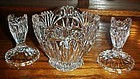 Three piece crystal bowl and candle holders set