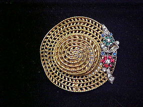 Signed Ciner filigree floppy hat brooch pin rhinestones