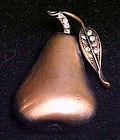 Vintage copper pear pin with rhinestones